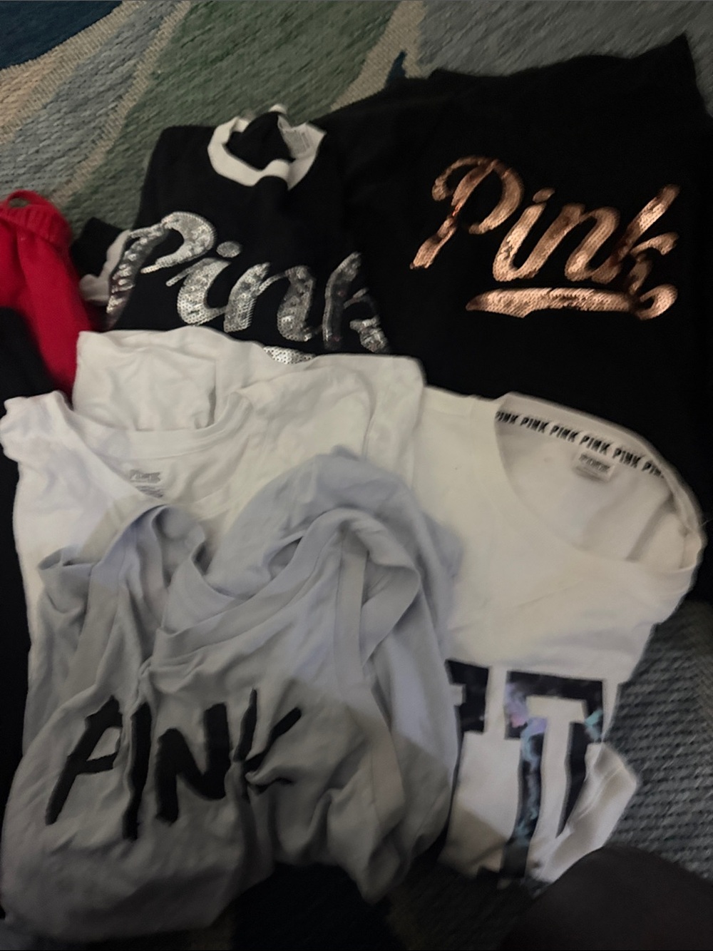 PINK Victoria's Secret Mixed Graphic Tops in Black, White, Red, Light Gray